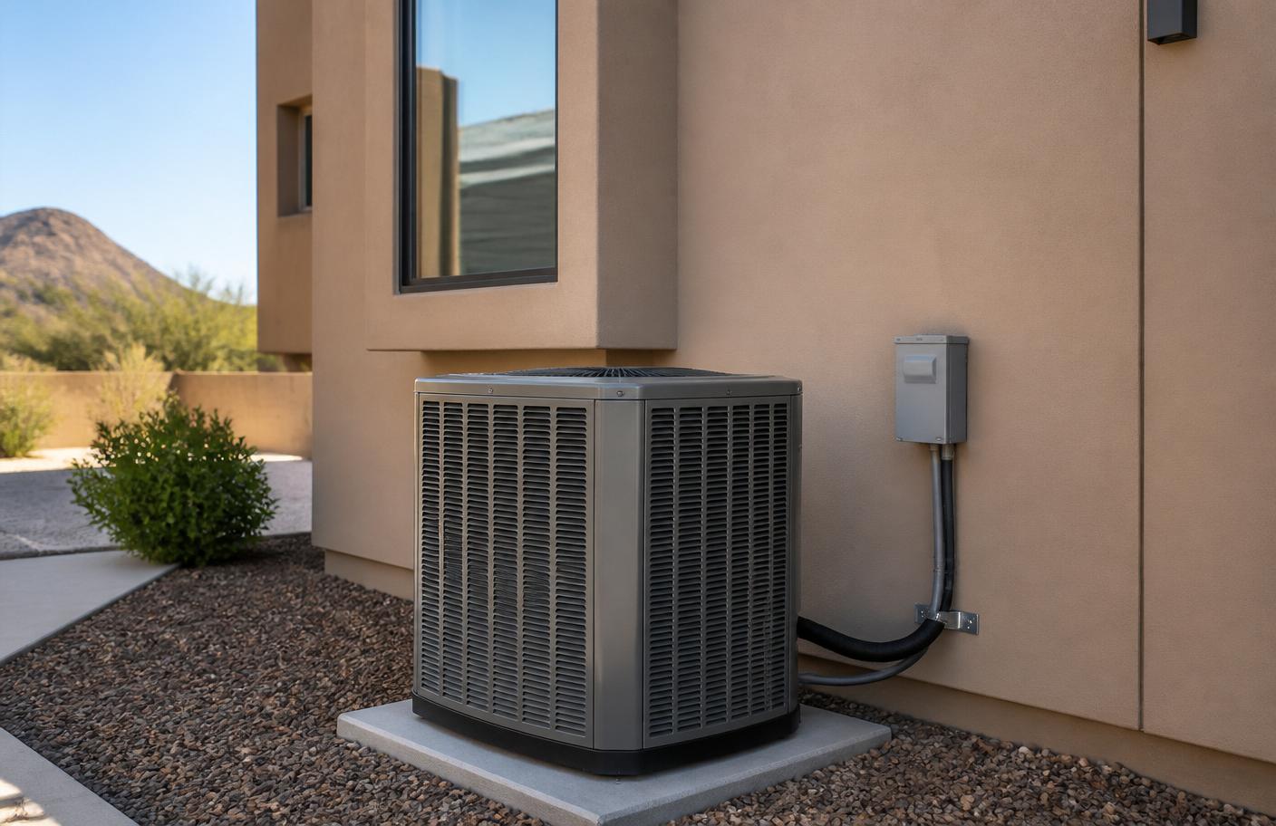 New residential air conditioning unit ready for installation in Arizona