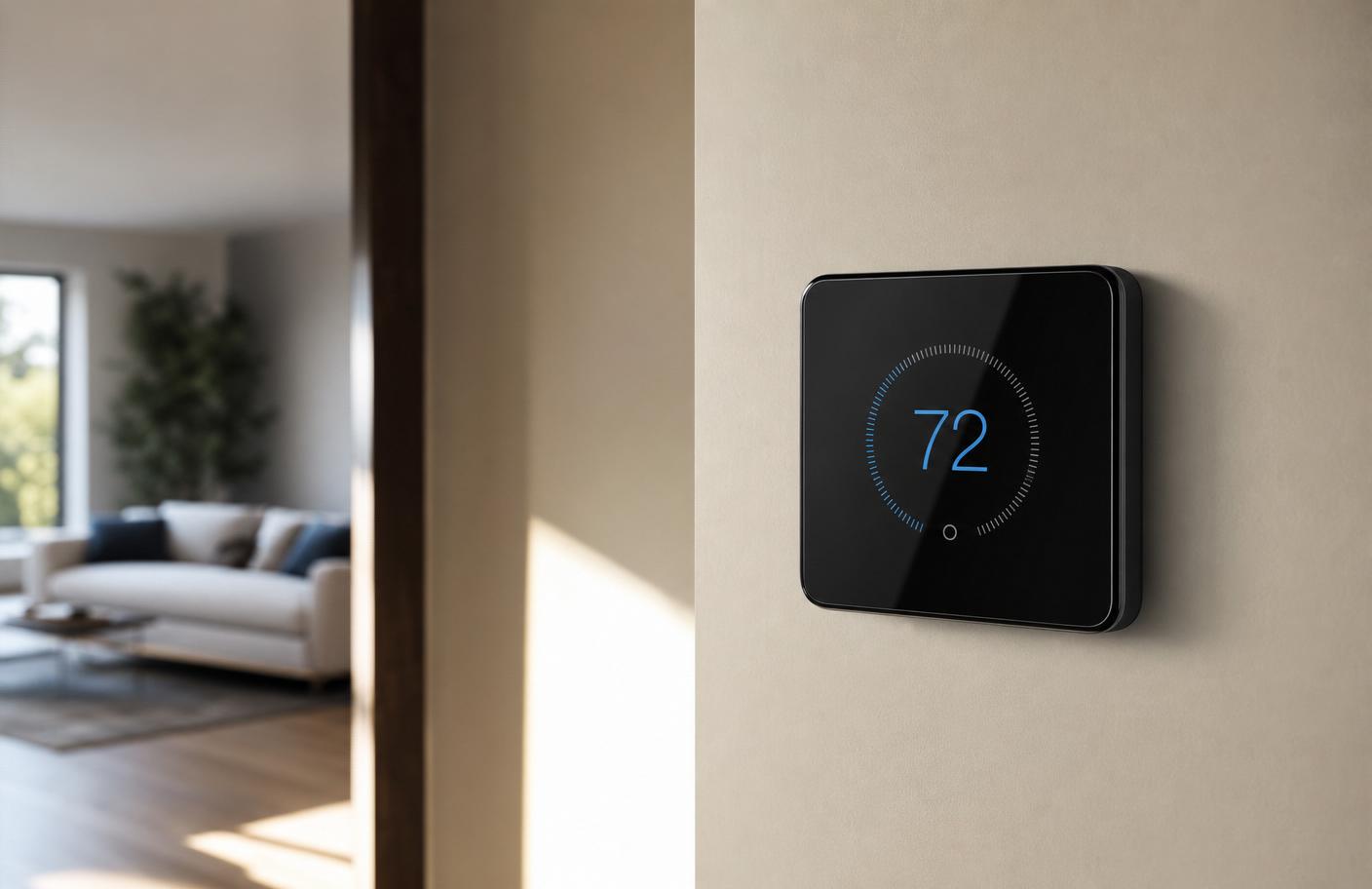 Smart thermostat mounted on a Phoenix home wall showing efficient temperature